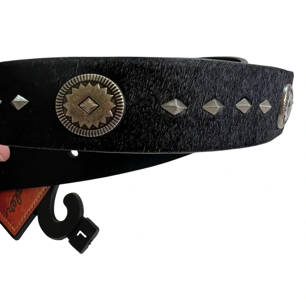 Wrangler NEW Black Leather Calf Hair with Silver Embellishments L Western Belt